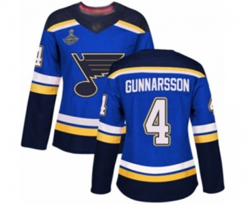 Women's St. Louis Blues #4 Carl Gunnarsson Authentic Royal Blue Home 2019 Stanley Cup Champions Hockey Jersey