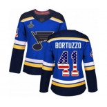 Women's St. Louis Blues #41 Robert Bortuzzo Authentic Blue USA Flag Fashion 2019 Stanley Cup Champions Hockey Jersey