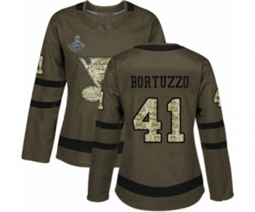 Women's St. Louis Blues #41 Robert Bortuzzo Authentic Green Salute to Service 2019 Stanley Cup Champions Hockey Jersey