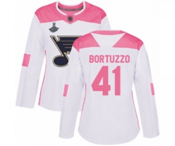 Women's St. Louis Blues #41 Robert Bortuzzo Authentic White Pink Fashion 2019 Stanley Cup Champions Hockey Jersey