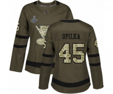 Women's St. Louis Blues #45 Luke Opilka Authentic Green Salute to Service 2019 Stanley Cup Champions Hockey Jersey