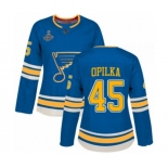 Women's St. Louis Blues #45 Luke Opilka Authentic Navy Blue Alternate 2019 Stanley Cup Champions Hockey Jersey