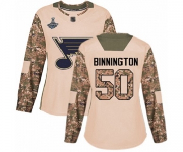 Women's St. Louis Blues #50 Jordan Binnington Authentic Camo Veterans Day Practice 2019 Stanley Cup Champions Hockey Jersey