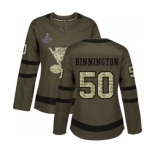 Women's St. Louis Blues #50 Jordan Binnington Authentic Green Salute to Service 2019 Stanley Cup Champions Hockey Jersey