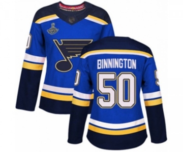 Women's St. Louis Blues #50 Jordan Binnington Authentic Royal Blue Home 2019 Stanley Cup Champions Hockey Jersey