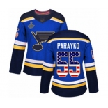 Women's St. Louis Blues #55 Colton Parayko Authentic Blue USA Flag Fashion 2019 Stanley Cup Champions Hockey Jersey