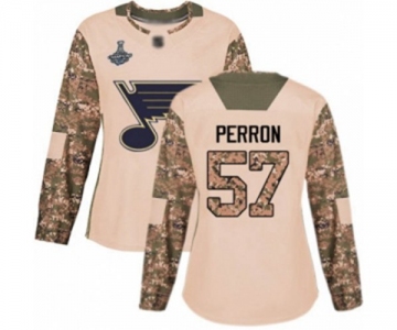 Women's St. Louis Blues #57 David Perron Authentic Camo Veterans Day Practice 2019 Stanley Cup Champions Hockey Jersey