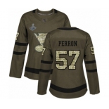 Women's St. Louis Blues #57 David Perron Authentic Green Salute to Service 2019 Stanley Cup Champions Hockey Jersey