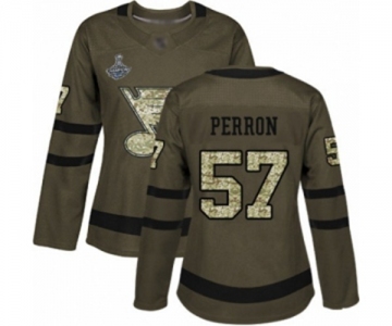 Women's St. Louis Blues #57 David Perron Authentic Green Salute to Service 2019 Stanley Cup Champions Hockey Jersey