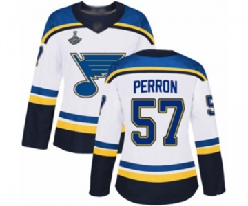 Women's St. Louis Blues #57 David Perron Authentic White Away 2019 Stanley Cup Champions Hockey Jersey