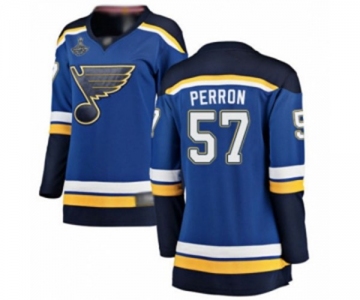 Women's St. Louis Blues #57 David Perron Fanatics Branded Royal Blue Home Breakaway 2019 Stanley Cup Champions Hockey Jer