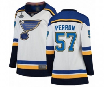 Women's St. Louis Blues #57 David Perron Fanatics Branded White Away Breakaway 2019 Stanley Cup Champions Hockey Jersey