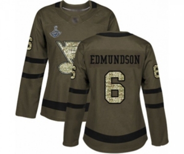 Women's St. Louis Blues #6 Joel Edmundson Authentic Green Salute to Service 2019 Stanley Cup Champions Hockey Jersey