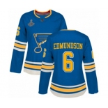 Women's St. Louis Blues #6 Joel Edmundson Authentic Navy Blue Alternate 2019 Stanley Cup Champions Hockey Jersey