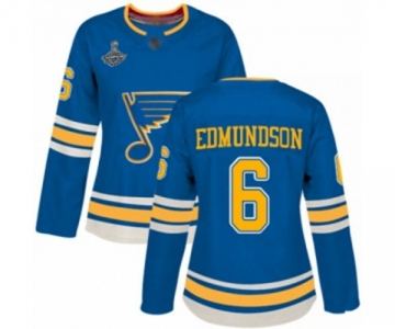 Women's St. Louis Blues #6 Joel Edmundson Authentic Navy Blue Alternate 2019 Stanley Cup Champions Hockey Jersey