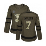 Women's St. Louis Blues #7 Joe Mullen Authentic Green Salute to Service 2019 Stanley Cup Champions Hockey Jersey