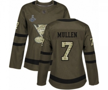 Women's St. Louis Blues #7 Joe Mullen Authentic Green Salute to Service 2019 Stanley Cup Champions Hockey Jersey