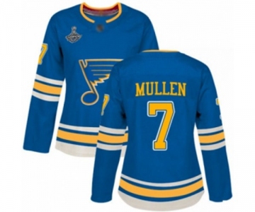 Women's St. Louis Blues #7 Joe Mullen Authentic Navy Blue Alternate 2019 Stanley Cup Champions Hockey Jersey