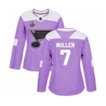 Women's St. Louis Blues #7 Joe Mullen Authentic Purple Fights Cancer Practice 2019 Stanley Cup Champions Hockey Jersey