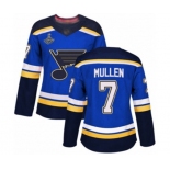 Women's St. Louis Blues #7 Joe Mullen Authentic Royal Blue Home 2019 Stanley Cup Champions Hockey Jersey