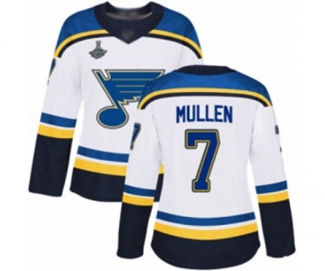 Women's St. Louis Blues #7 Joe Mullen Authentic White Away 2019 Stanley Cup Champions Hockey Jersey