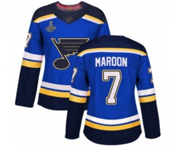 Women's St. Louis Blues #7 Patrick Maroon Authentic Royal Blue Home 2019 Stanley Cup Champions Hockey Jersey