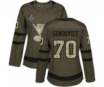 Women's St. Louis Blues #70 Oskar Sundqvist Authentic Green Salute to Service 2019 Stanley Cup Champions Hockey Jersey