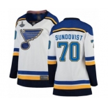 Women's St. Louis Blues #70 Oskar Sundqvist Fanatics Branded White Away Breakaway 2019 Stanley Cup Champions Hockey Jerse