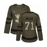 Women's St. Louis Blues #71 Jordan Nolan Authentic Green Salute to Service 2019 Stanley Cup Champions Hockey Jersey