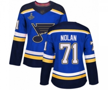 Women's St. Louis Blues #71 Jordan Nolan Authentic Royal Blue Home 2019 Stanley Cup Champions Hockey Jersey