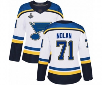 Women's St. Louis Blues #71 Jordan Nolan Authentic White Away 2019 Stanley Cup Champions Hockey Jersey