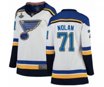 Women's St. Louis Blues #71 Jordan Nolan Fanatics Branded White Away Breakaway 2019 Stanley Cup Champions Hockey Jersey