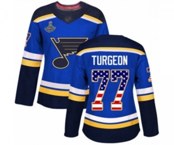 Women's St. Louis Blues #77 Pierre Turgeon Authentic Blue USA Flag Fashion 2019 Stanley Cup Champions Hockey Jersey