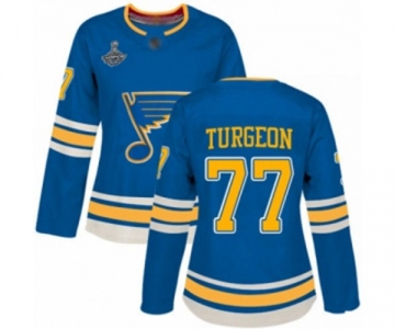 Women's St. Louis Blues #77 Pierre Turgeon Authentic Navy Blue Alternate 2019 Stanley Cup Champions Hockey Jersey