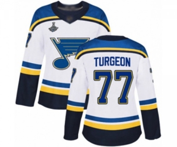 Women's St. Louis Blues #77 Pierre Turgeon Authentic White Away 2019 Stanley Cup Champions Hockey Jersey