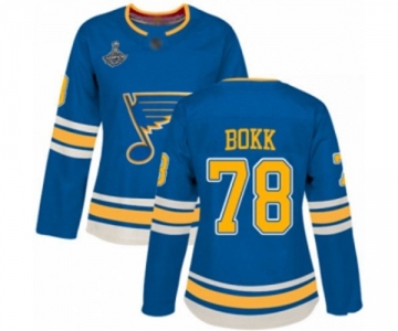 Women's St. Louis Blues #78 Dominik Bokk Authentic Navy Blue Alternate 2019 Stanley Cup Champions Hockey Jersey