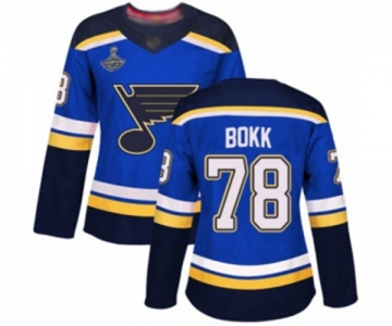 Women's St. Louis Blues #78 Dominik Bokk Authentic Royal Blue Home 2019 Stanley Cup Champions Hockey Jersey