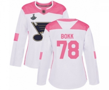 Women's St. Louis Blues #78 Dominik Bokk Authentic White Pink Fashion 2019 Stanley Cup Champions Hockey Jersey