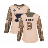 Women's St. Louis Blues #9 Doug Gilmour Authentic Camo Veterans Day Practice 2019 Stanley Cup Champions Hockey Jersey