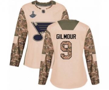 Women's St. Louis Blues #9 Doug Gilmour Authentic Camo Veterans Day Practice 2019 Stanley Cup Champions Hockey Jersey