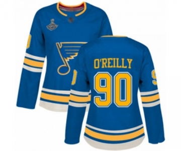 Women's St. Louis Blues #90 Ryan O'Reilly Authentic Navy Blue Alternate 2019 Stanley Cup Champions Hockey Jersey