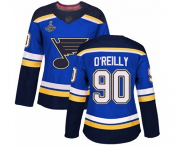 Women's St. Louis Blues #90 Ryan O'Reilly Authentic Royal Blue Home 2019 Stanley Cup Champions Hockey Jersey