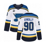 Women's St. Louis Blues #90 Ryan O'Reilly Authentic White Away 2019 Stanley Cup Champions Hockey Jersey