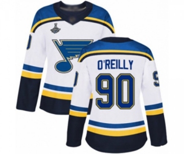 Women's St. Louis Blues #90 Ryan O'Reilly Authentic White Away 2019 Stanley Cup Champions Hockey Jersey