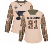 Women's St. Louis Blues #91 Vladimir Tarasenko Authentic Camo Veterans Day Practice 2019 Stanley Cup Champions Hockey Jersey