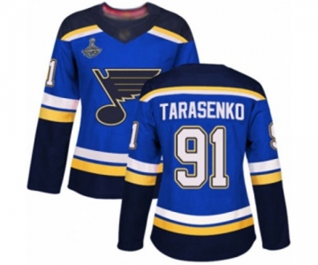 Women's St. Louis Blues #91 Vladimir Tarasenko Authentic Royal Blue Home 2019 Stanley Cup Champions Hockey Jersey