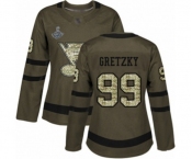 Women's St. Louis Blues #99 Wayne Gretzky Authentic Green Salute to Service 2019 Stanley Cup Champions Hockey Jersey