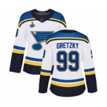 Women's St. Louis Blues #99 Wayne Gretzky Authentic White Away 2019 Stanley Cup Champions Hockey Jersey