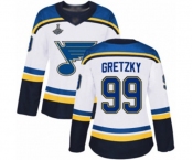 Women's St. Louis Blues #99 Wayne Gretzky Authentic White Away 2019 Stanley Cup Champions Hockey Jersey