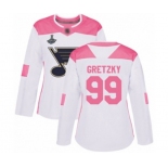 Women's St. Louis Blues #99 Wayne Gretzky Authentic White Pink Fashion 2019 Stanley Cup Champions Hockey Jersey